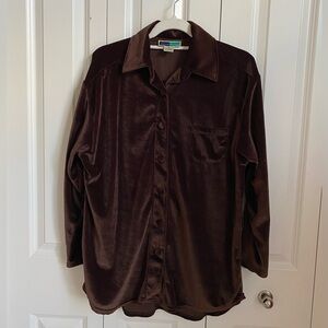 Velvet Button-Down Shirt in Rich Brown